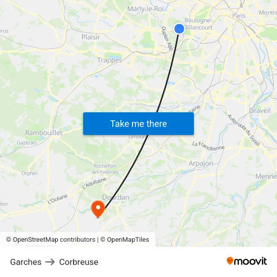 Garches to Corbreuse map