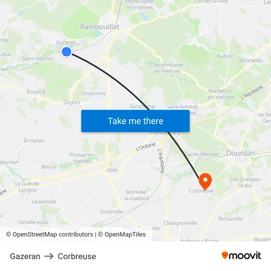 Gazeran to Corbreuse map