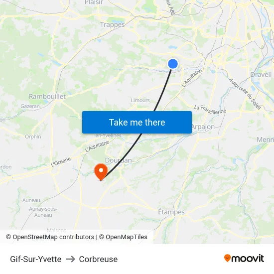 Gif-Sur-Yvette to Corbreuse map