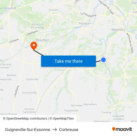 Guigneville-Sur-Essonne to Corbreuse map