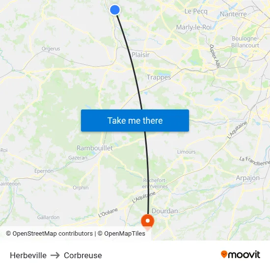 Herbeville to Corbreuse map