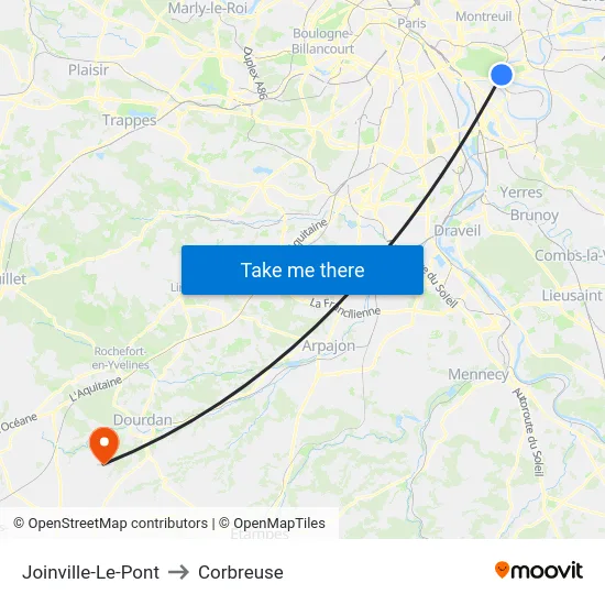 Joinville-Le-Pont to Corbreuse map