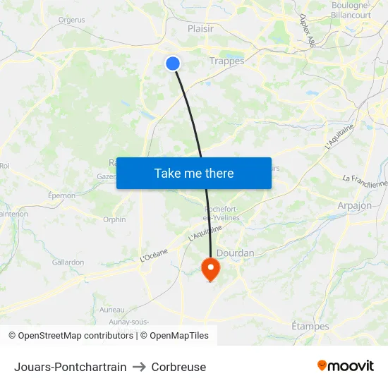 Jouars-Pontchartrain to Corbreuse map