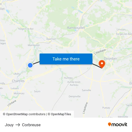 Jouy to Corbreuse map
