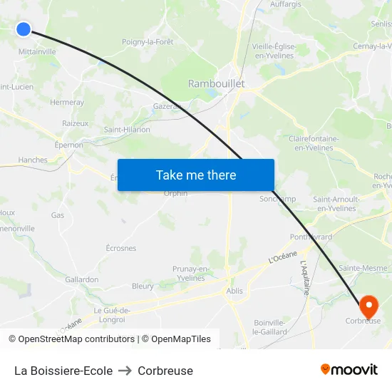 La Boissiere-Ecole to Corbreuse map