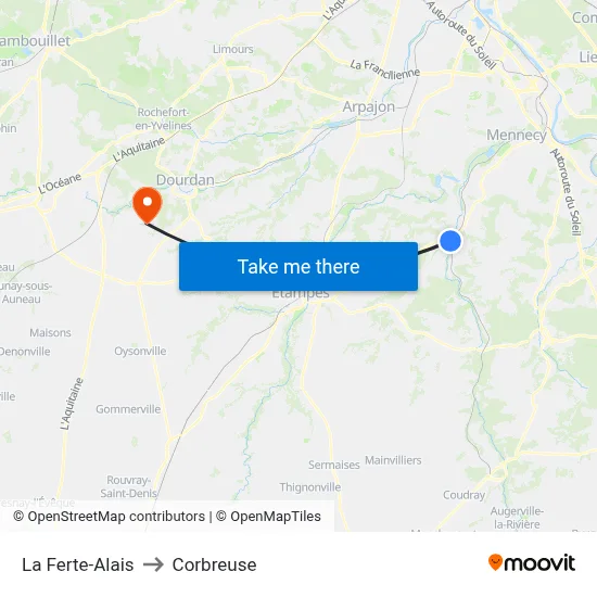 La Ferte-Alais to Corbreuse map