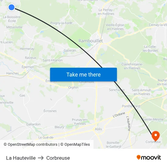 La Hauteville to Corbreuse map