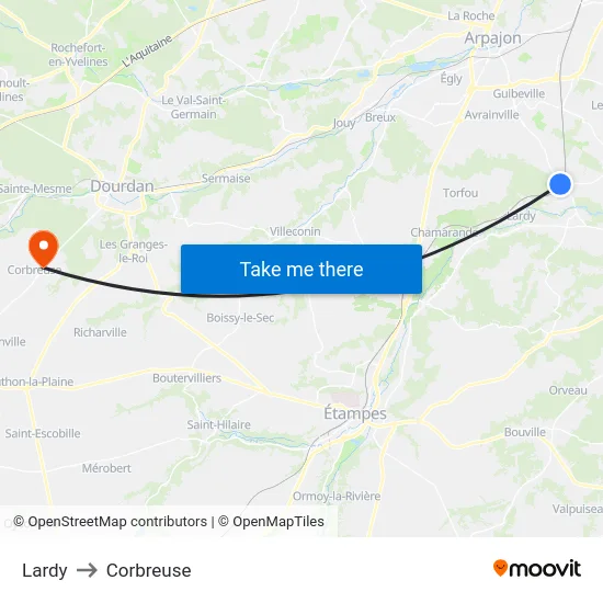 Lardy to Corbreuse map