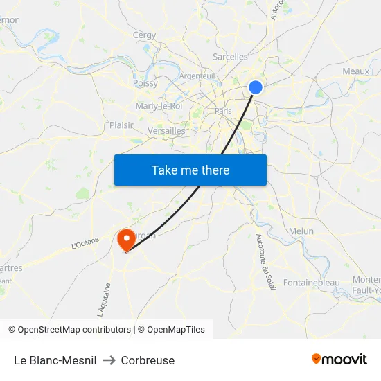 Le Blanc-Mesnil to Corbreuse map