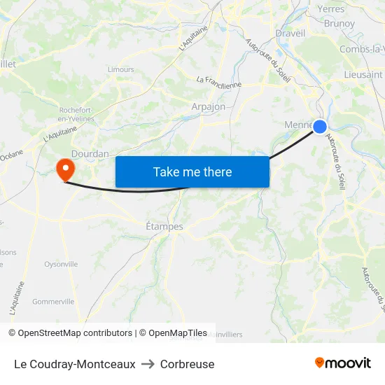 Le Coudray-Montceaux to Corbreuse map