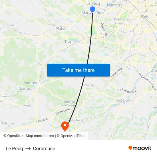 Le Pecq to Corbreuse map