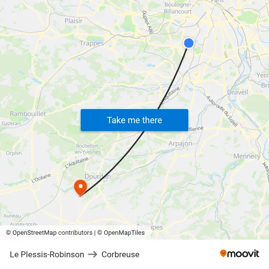 Le Plessis-Robinson to Corbreuse map