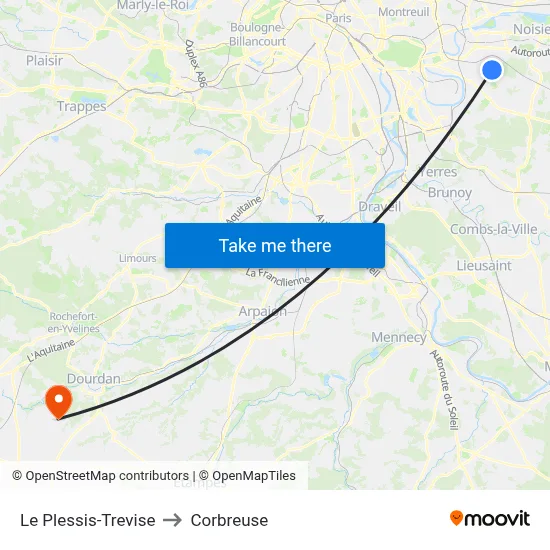 Le Plessis-Trevise to Corbreuse map