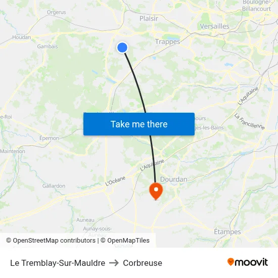 Le Tremblay-Sur-Mauldre to Corbreuse map