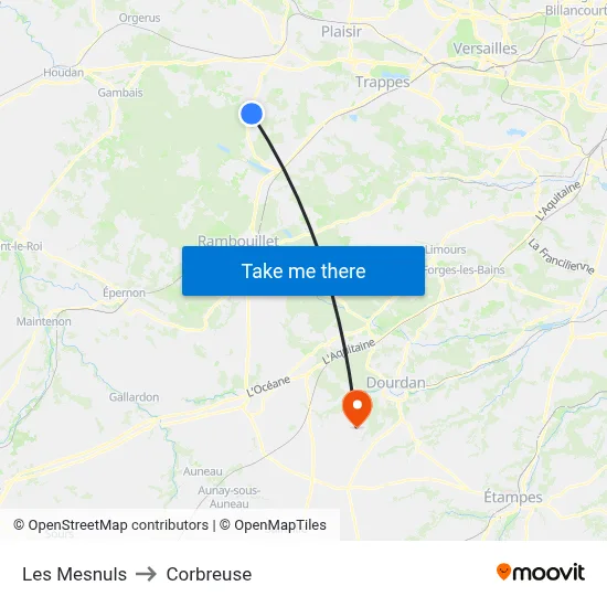 Les Mesnuls to Corbreuse map