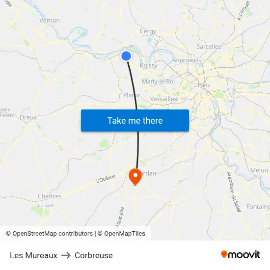 Les Mureaux to Corbreuse map