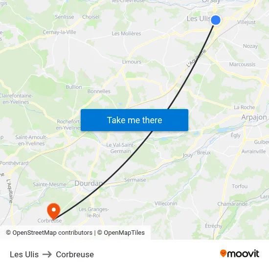 Les Ulis to Corbreuse map