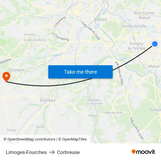 Limoges-Fourches to Corbreuse map