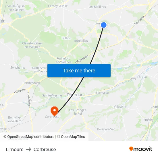 Limours to Corbreuse map