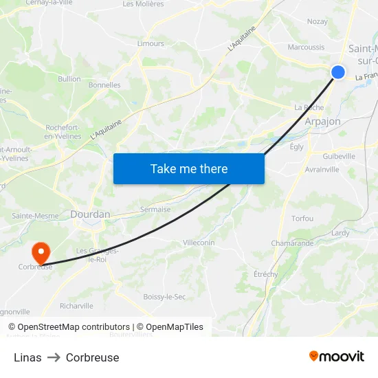 Linas to Corbreuse map