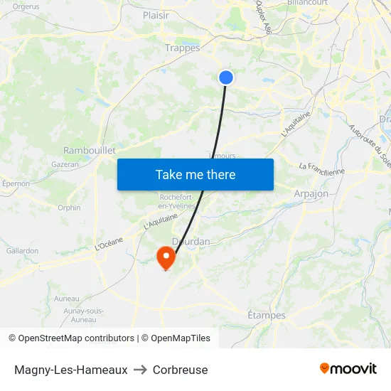 Magny-Les-Hameaux to Corbreuse map