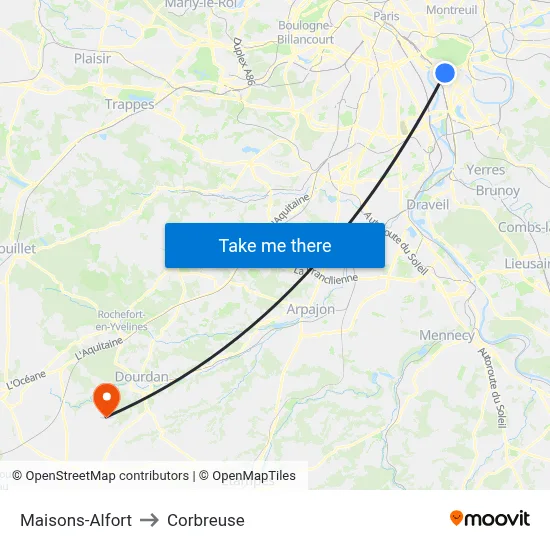 Maisons-Alfort to Corbreuse map