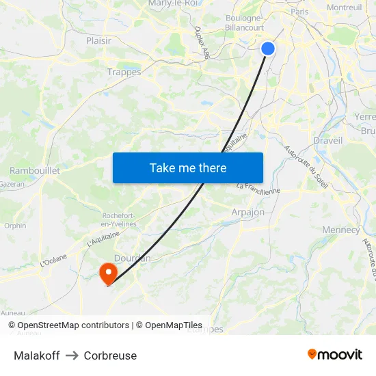 Malakoff to Corbreuse map