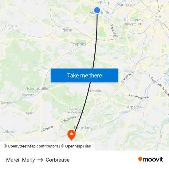 Mareil-Marly to Corbreuse map