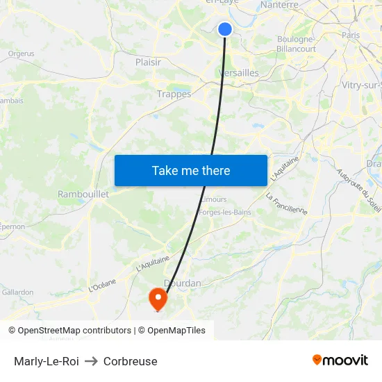 Marly-Le-Roi to Corbreuse map
