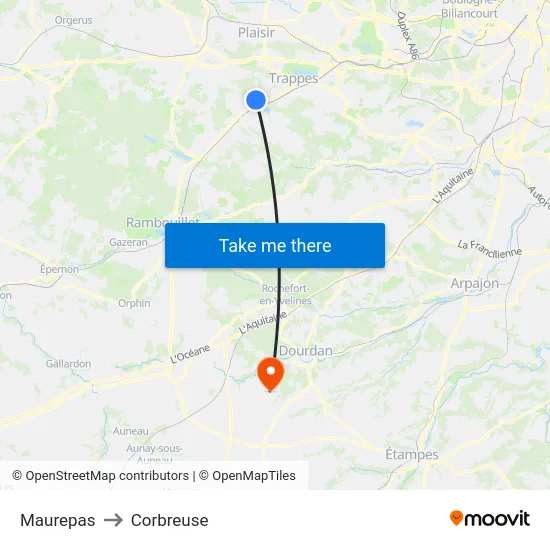Maurepas to Corbreuse map
