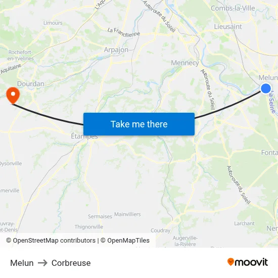 Melun to Corbreuse map
