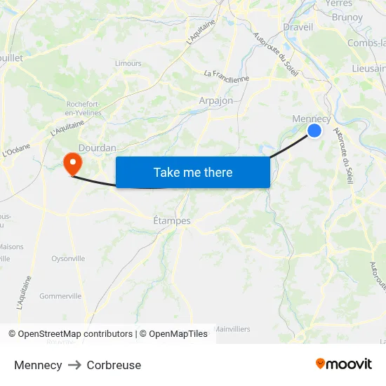 Mennecy to Corbreuse map