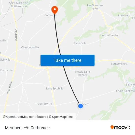 Merobert to Corbreuse map