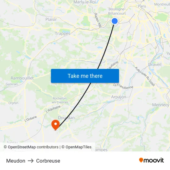 Meudon to Corbreuse map