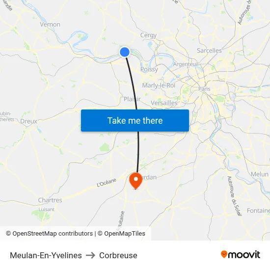 Meulan-En-Yvelines to Corbreuse map