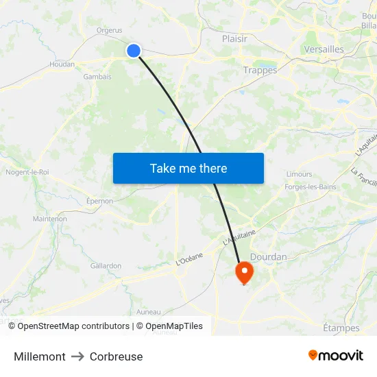 Millemont to Corbreuse map