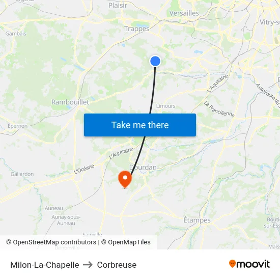 Milon-La-Chapelle to Corbreuse map