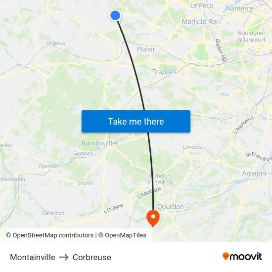 Montainville to Corbreuse map