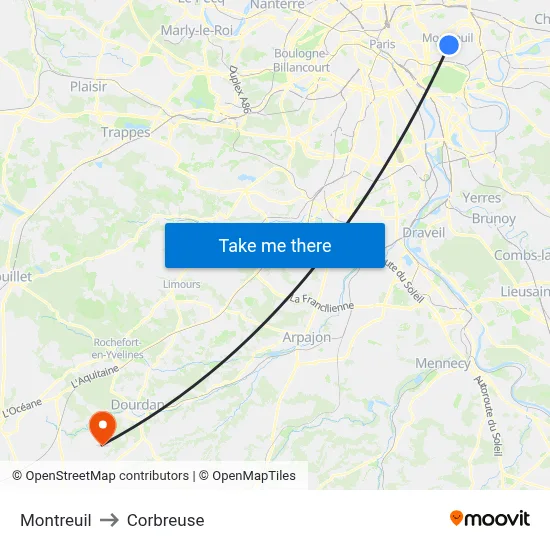 Montreuil to Corbreuse map