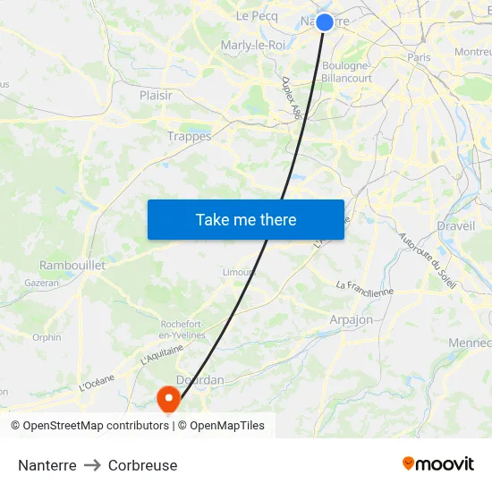 Nanterre to Corbreuse map