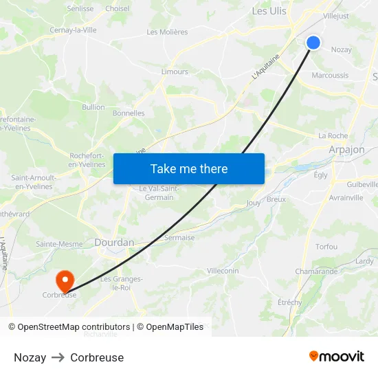 Nozay to Corbreuse map