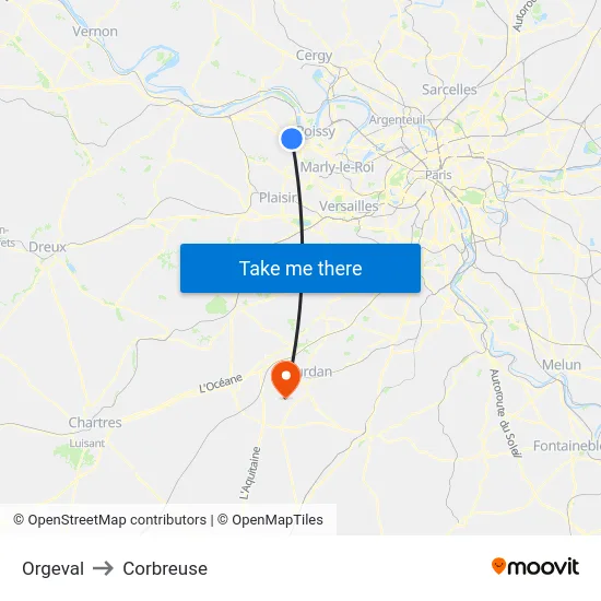 Orgeval to Corbreuse map