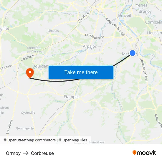 Ormoy to Corbreuse map