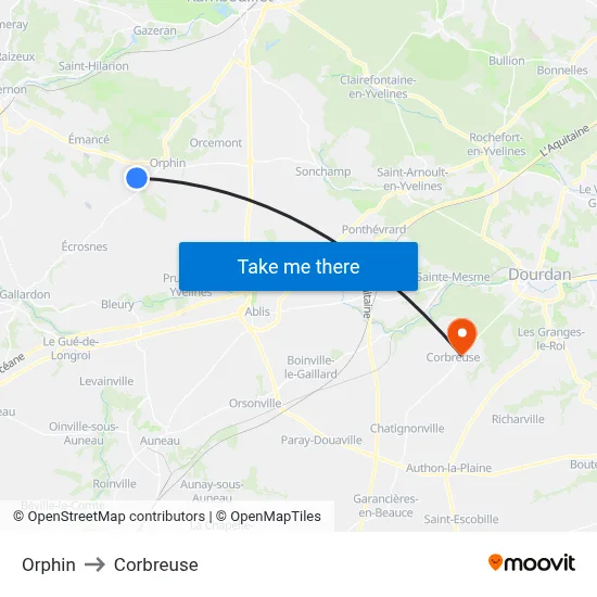 Orphin to Corbreuse map