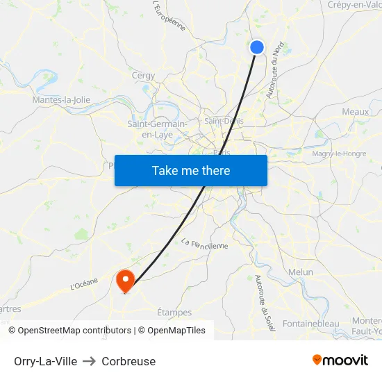 Orry-La-Ville to Corbreuse map