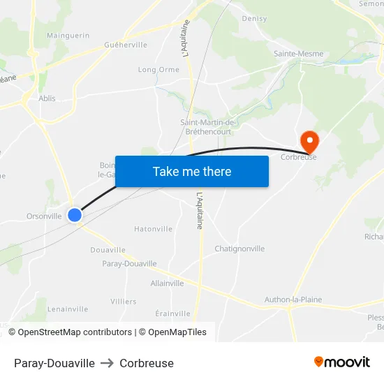 Paray-Douaville to Corbreuse map