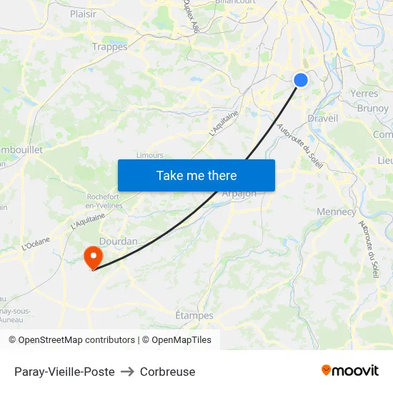 Paray-Vieille-Poste to Corbreuse map