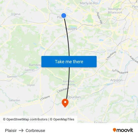 Plaisir to Corbreuse map