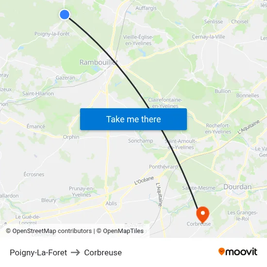Poigny-La-Foret to Corbreuse map