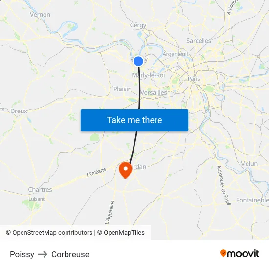 Poissy to Corbreuse map